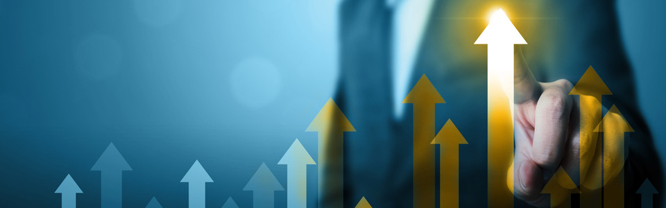 Business development to success and growing growth concept. Businessman pointing arrow graph corporate future growth plan and increase percentage