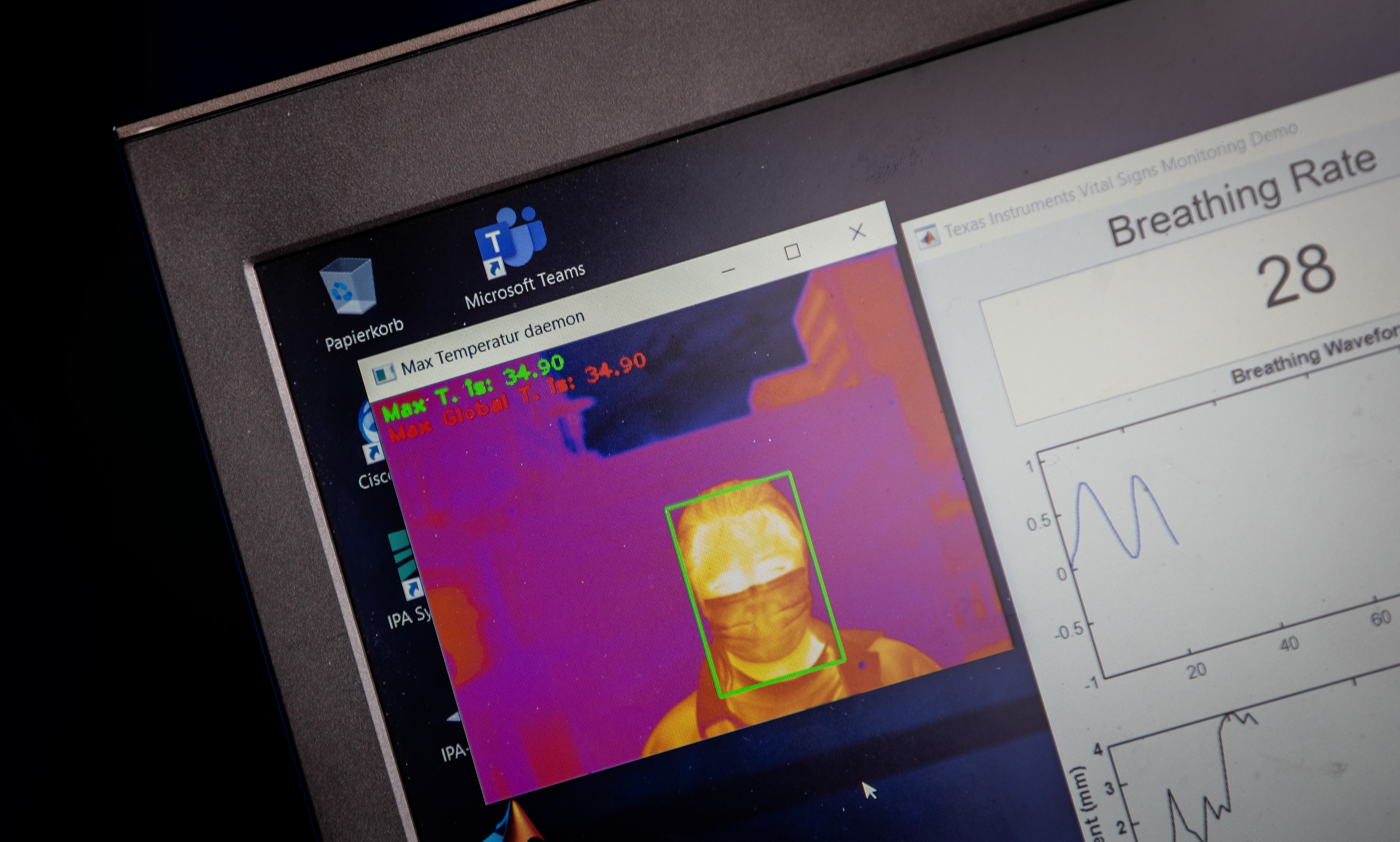 Detail of test evaluation with infrared image of the face and breath.